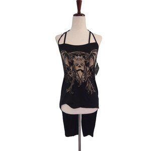 Lip Service Cult Womens Tank Top S Strappy Tie Back Satan Punk Goth Black